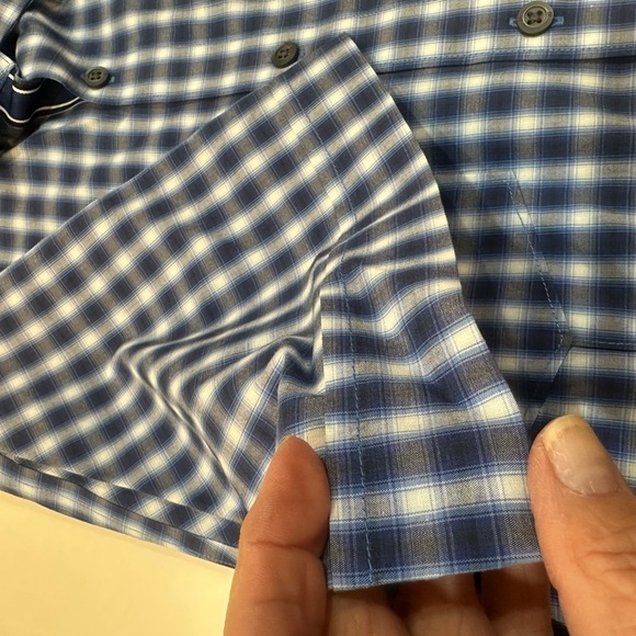 BANANA REPUBLIC Blue and White Checkered Casual Button Down Shirt 2 Pocket SZ L - Picture 6 of 8